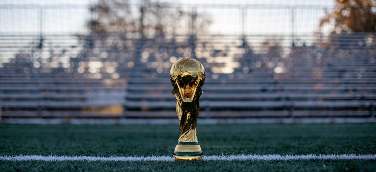 World cup trophy on the pitch